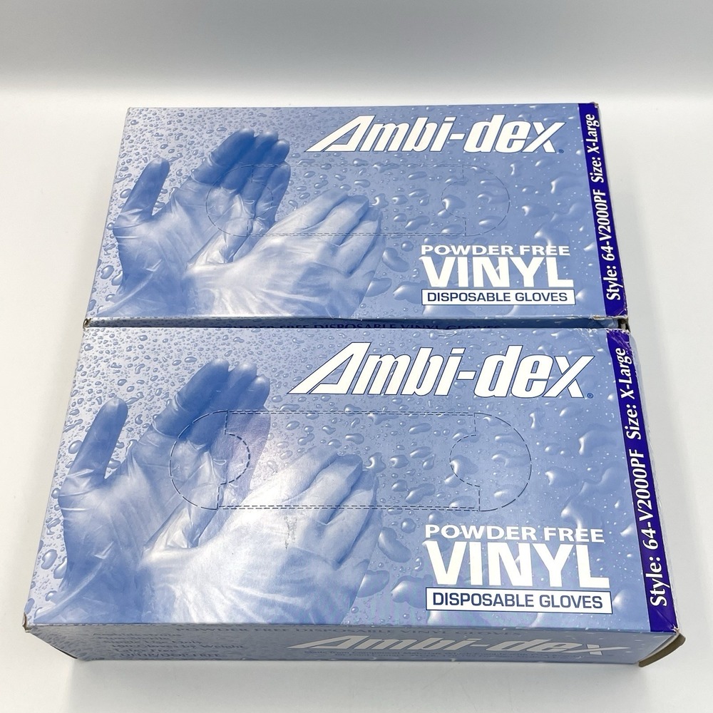 Ambi-dex Powder Free Vinyl Gloves XL 100‎ Ct (200 Total) Latex Free 2 Boxes New